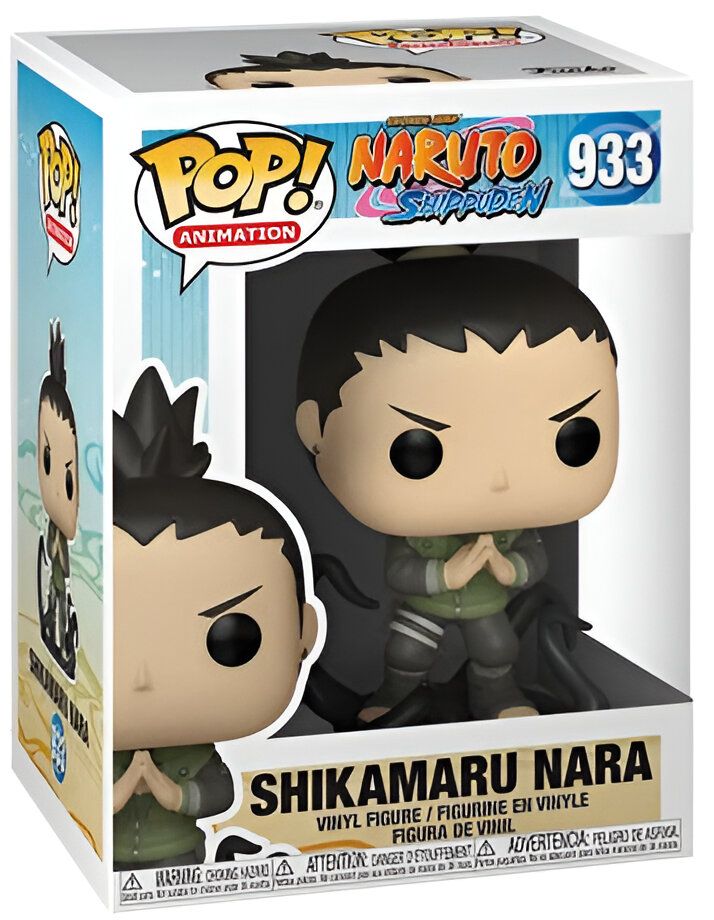 Figure Funko Pop de Shikamaru Nara de l'anime Naruto Shippuden. La figurine représente Shikamaru dans sa tenue de ninja avec une expression sérieuse. La boîte présente le logo de Naruto Shippuden ainsi que le numéro de la figurine dans la collection Funko Pop.