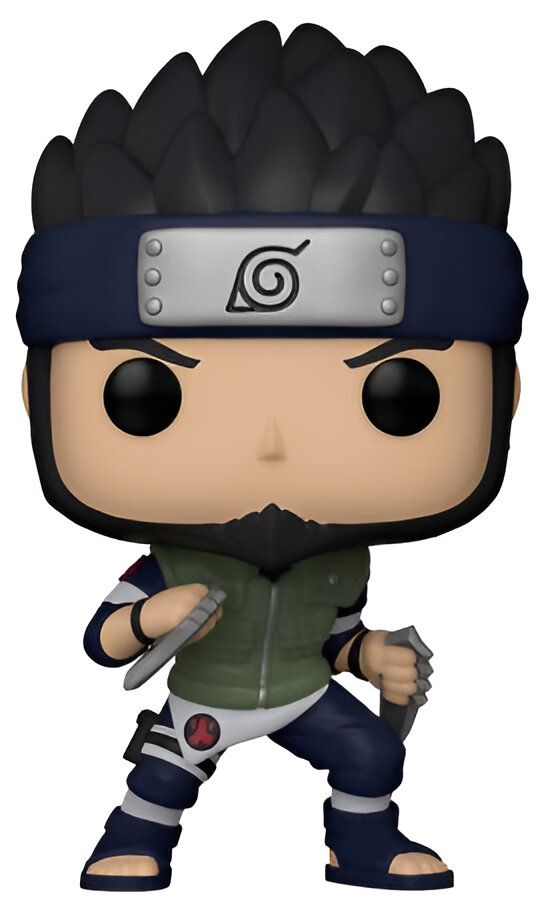 Figure Funko Pop de Kakashi Hatake, un personnage de l'anime Naruto, en tenue de ninja avec son bandeau frontal et ses lames.