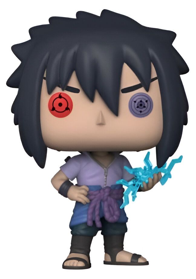 Figurines Funko Pop de Sasuke Uchiwa de Naruto Shippuden, avec son Sharingan activé et un éclair dans sa main. Un must-have pour les fans de Naruto !