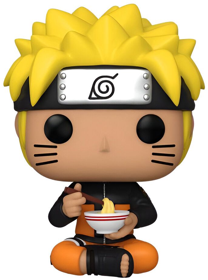 Naruto Uzumaki, le célèbre ninja de Konoha, dans une figurine Pop Funko, mangeant un bol de ramen.