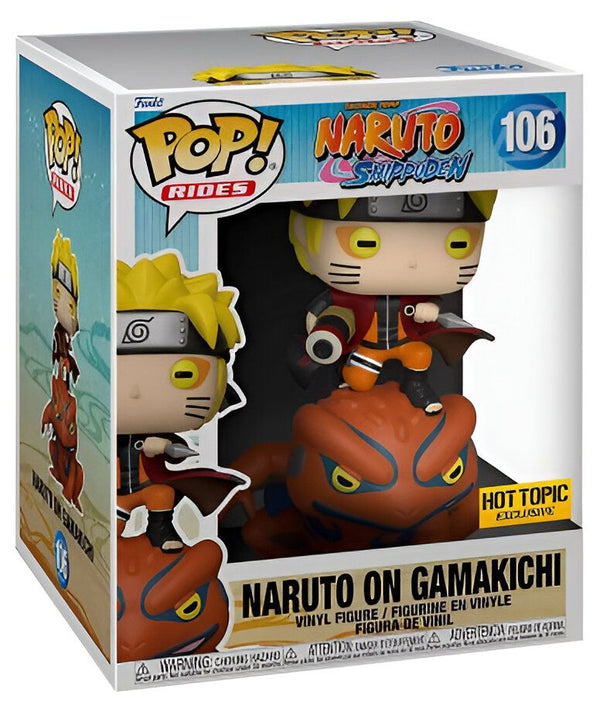Figurine Funko Pop Rides de Naruto sur Gamakichi, une figurine en vinyle exclusive Hot Topic, avec Naruto sur son crapaud.
