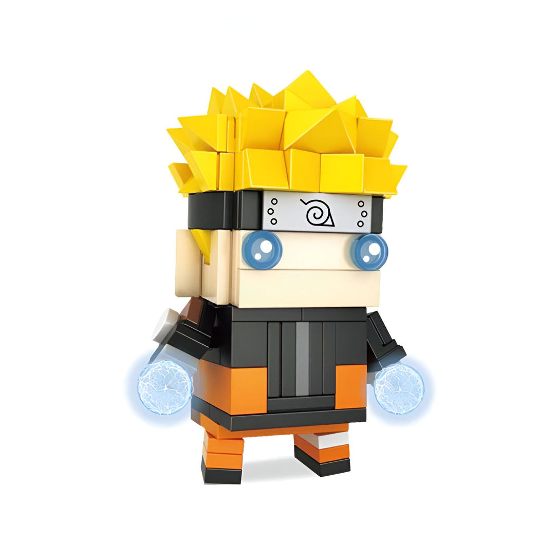Naruto, le personnage principal de l'anime Naruto, en version Lego, brandissant deux boules d'énergie bleue. Un incontournable pour les fans de l'univers Naruto !