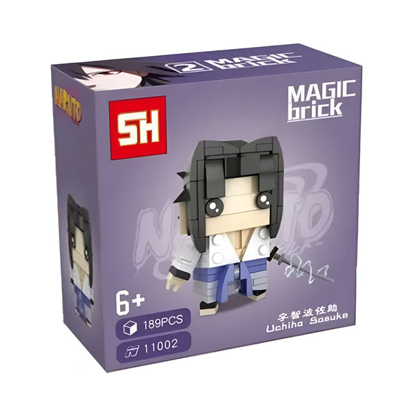 Boîte de construction en briques "Magic Brick" représentant Sasuke Uchiha de l'anime Naruto, composé de 189 pièces.