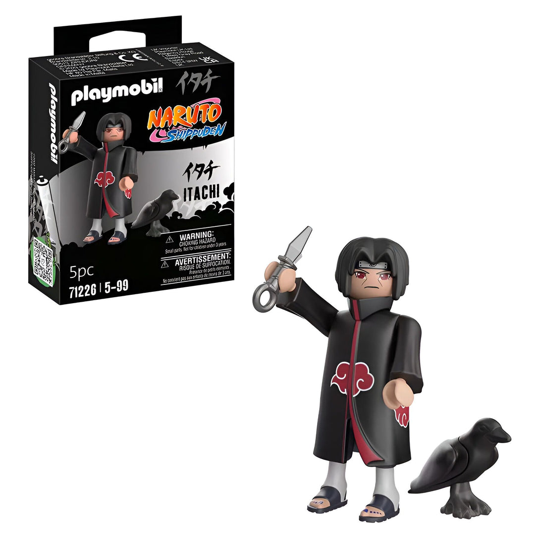 Figurine Playmobil Naruto Shippuden Itachi avec un corbeau noir et un couteau.