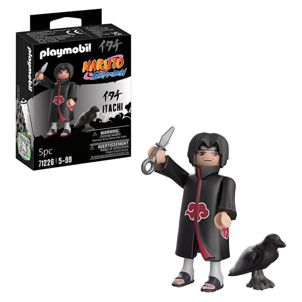Figurine Playmobil Naruto Shippuden Itachi avec un corbeau noir et un couteau.