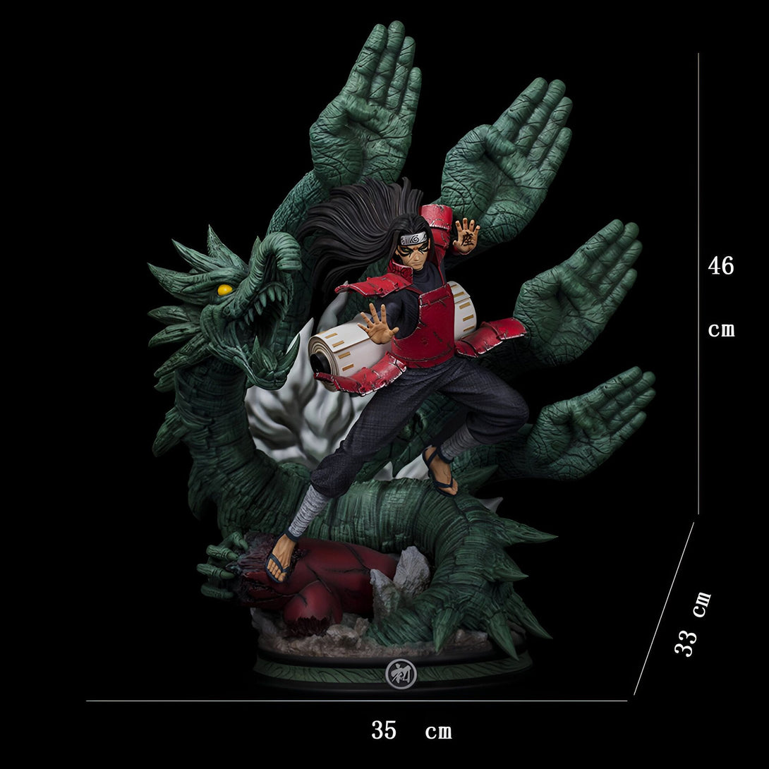 Statue de Naruto Shippuden représentant Orochimaru invoquant le serpent Manda, avec des dimensions de 46 cm de haut, 33 cm de large et 35 cm de profondeur.