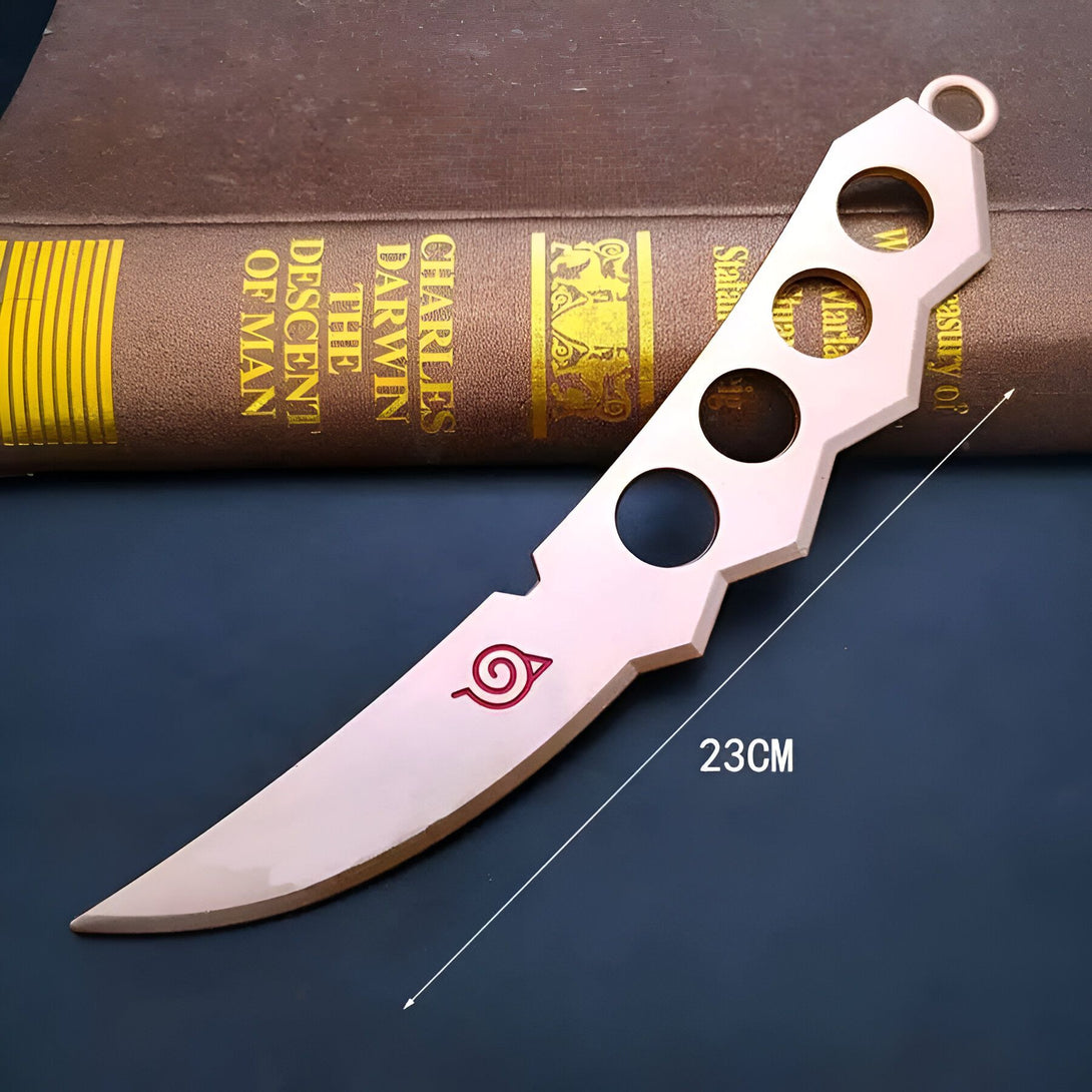 Couteau de ninja en métal doré, avec le symbole du village caché de Konoha, 23 cm de long, accessoire de cosplay Naruto.