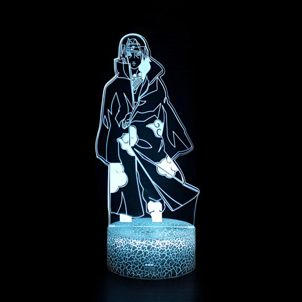 Lampe LED 3D représentant Pain, un personnage de l'anime Naruto, portant son manteau rouge avec des nuages. La lampe est sur une base texturée.