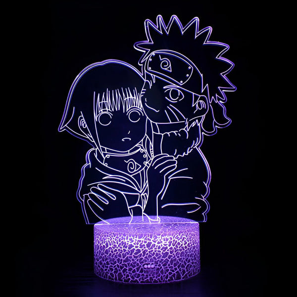 Lampe LED 3D représentant Naruto et Hinata enlaçant leurs mains, un cadeau idéal pour les fans de Naruto.