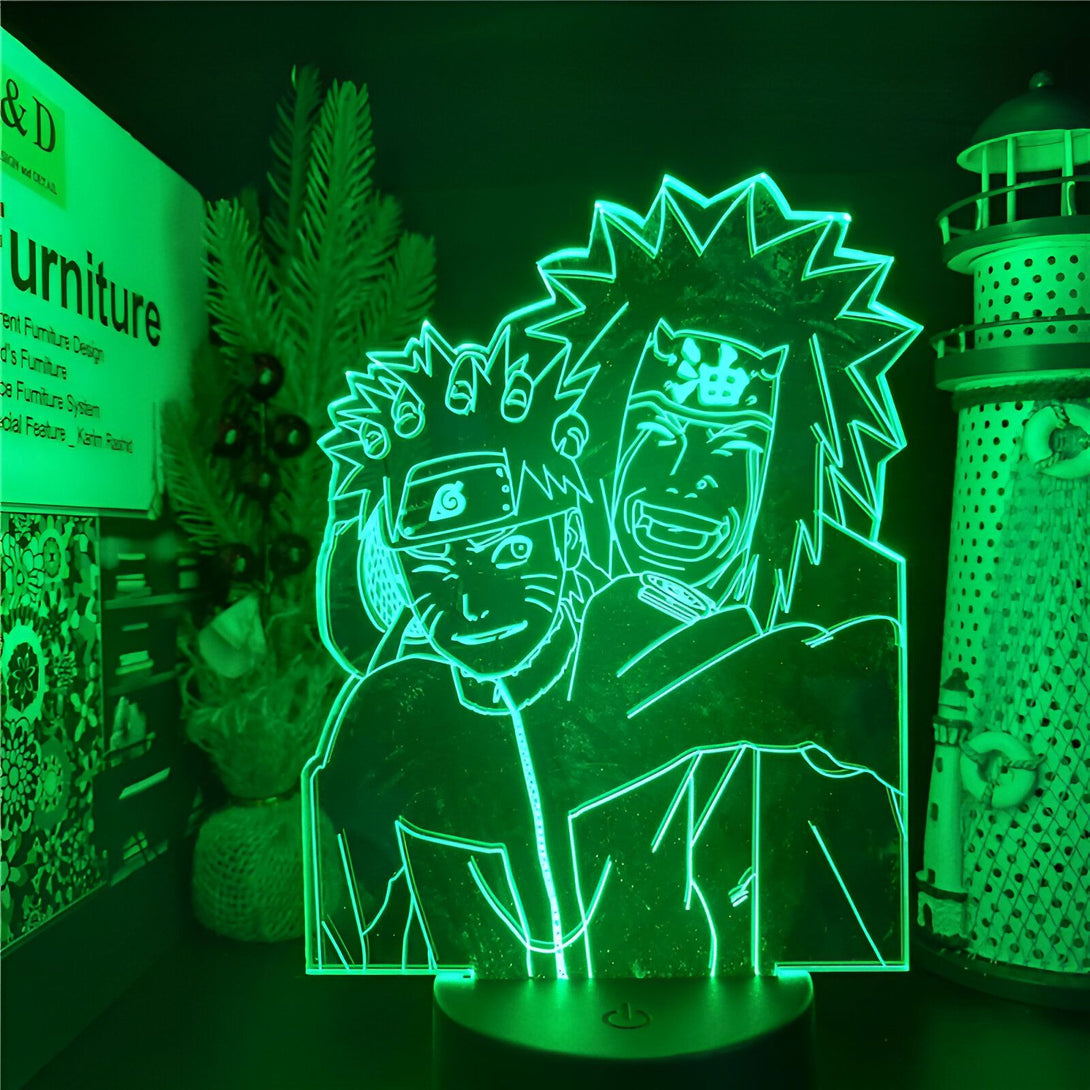 Lampe de nuit Naruto avec les personnages de Naruto Uzumaki et Jiraiya, un design lumineux et coloré parfait pour les fans de l'anime.