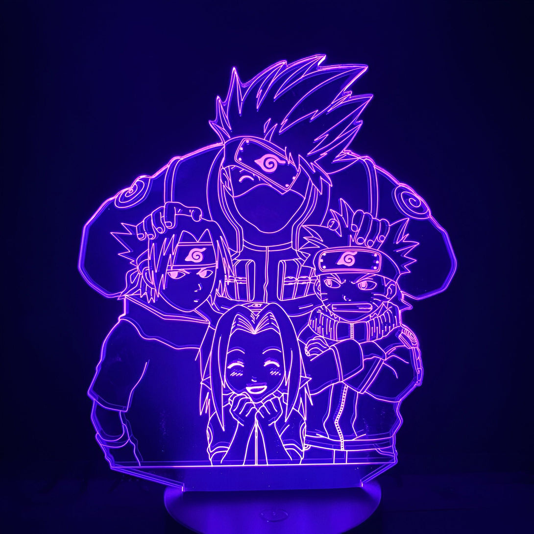 Lampe de nuit LED avec l'image de Kakashi Hatake, Sasuke Uchiha, Naruto Uzumaki et Sakura Haruno des personnages de l'anime Naruto.