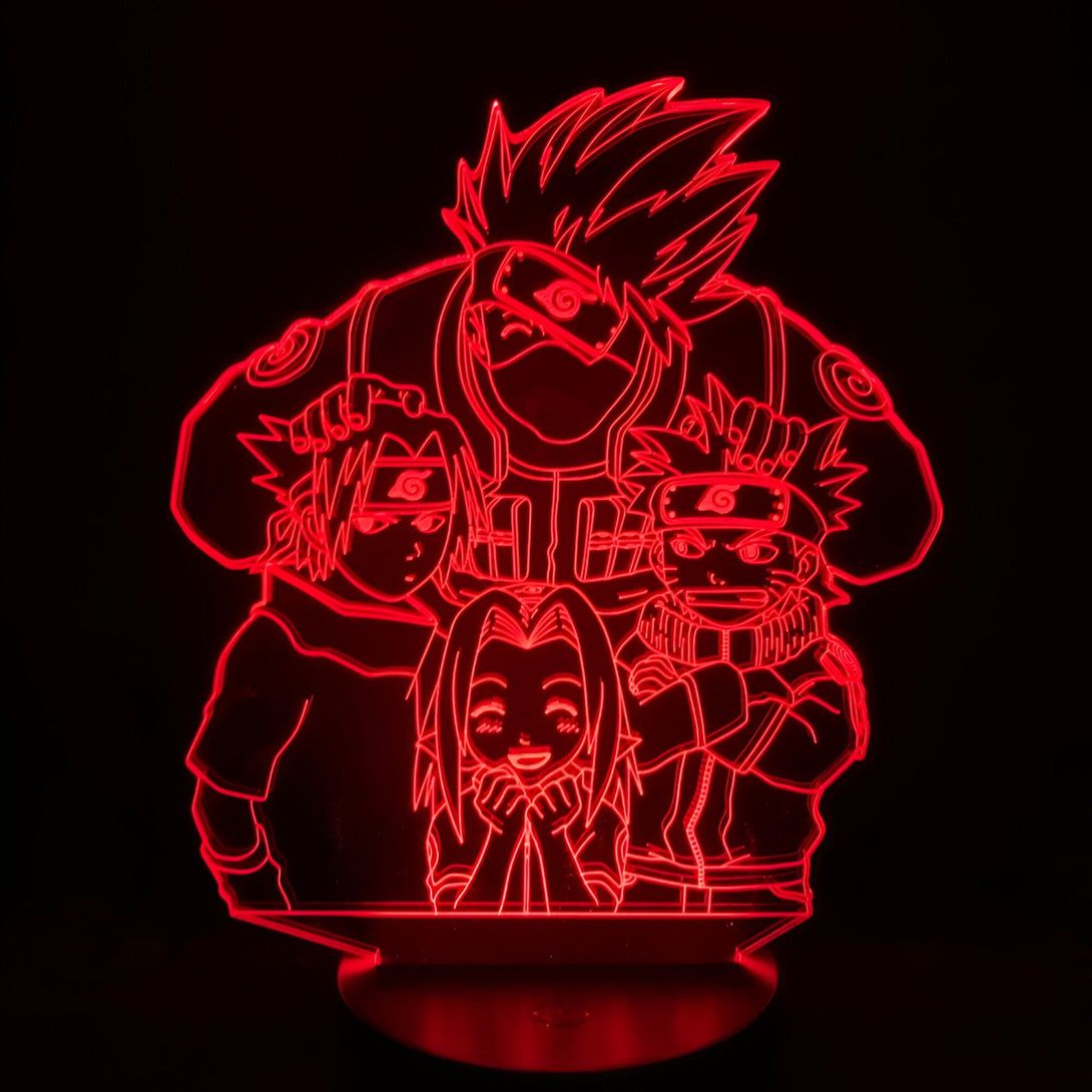 Lampe LED 3D représentant les personnages de Naruto : Kakashi, Sasuke, Naruto et Sakura.