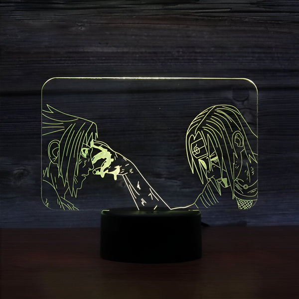 Lampe de table à LED avec une illustration de Sasuke et Itachi Uchiha de l'anime Naruto.