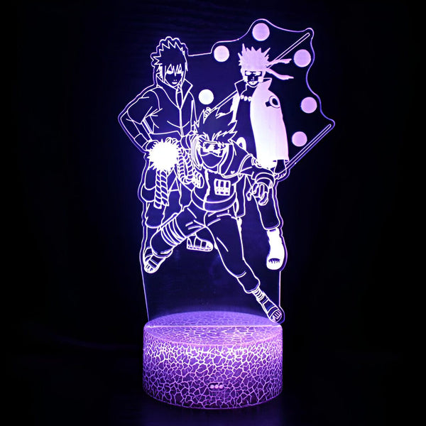 Lampe à LED représentant les personnages de Naruto, Sasuke, Kakashi et le sceau maudit de Naruto.