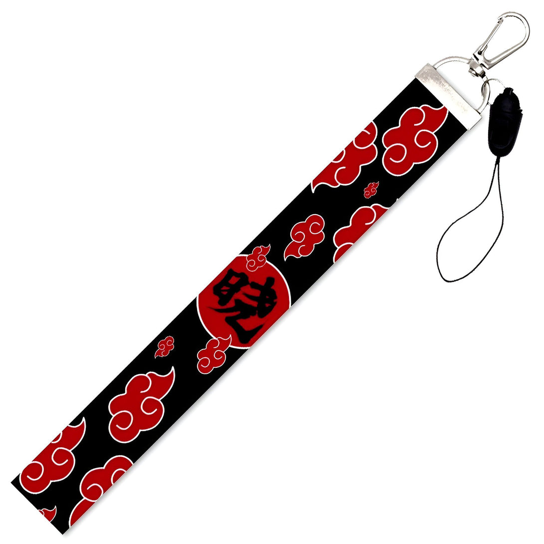 Dragon Ball Z porte-clés avec le symbole de nuage rouge et l'écriture japonaise.