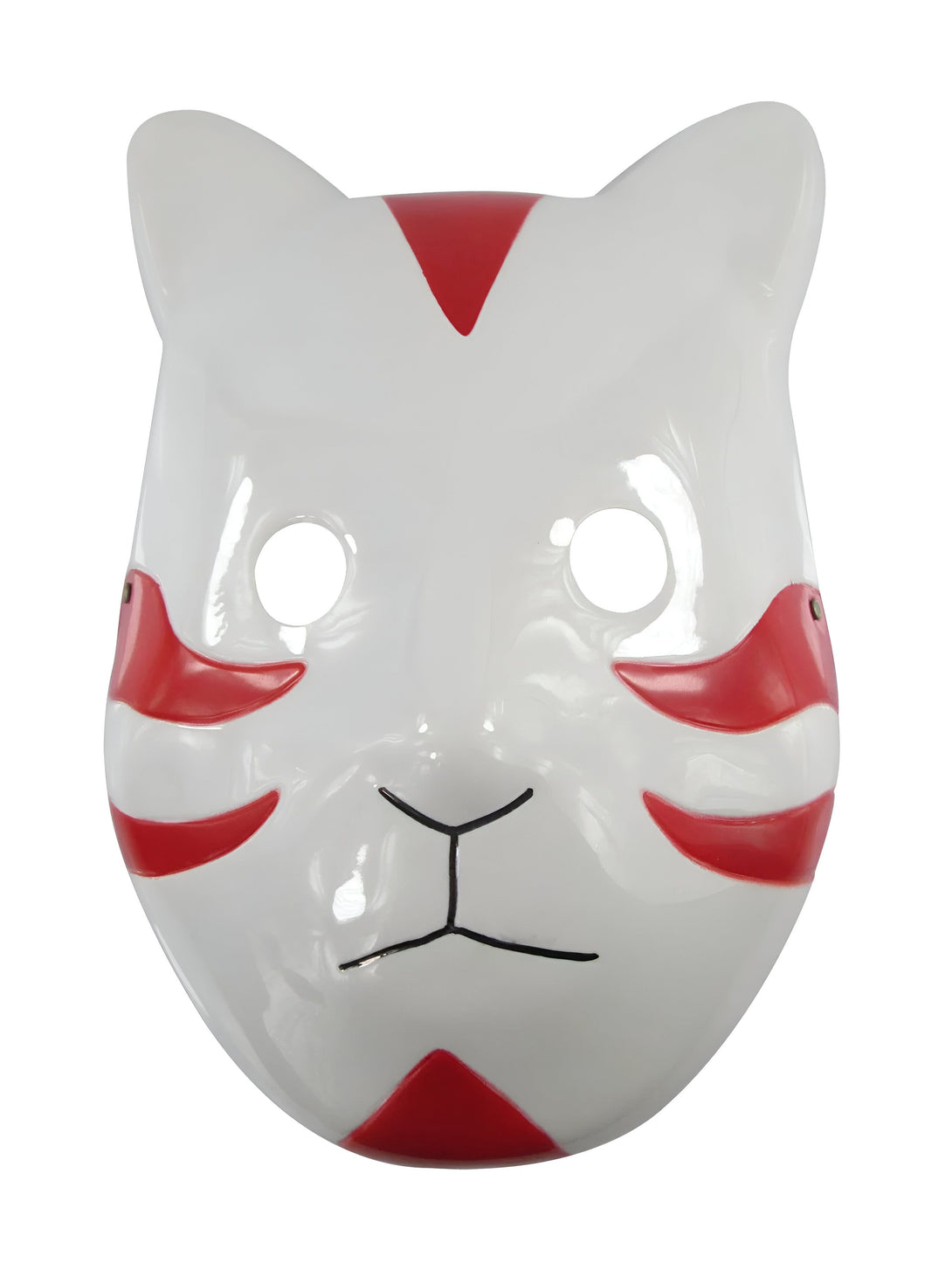 Masque de Kakashi Hatake de Naruto, en blanc avec des détails rouges. Le masque a des trous pour les yeux et une bouche. Il s'agit d'un accessoire de cosplay ou d'un objet de collection pour les fans de Naruto.