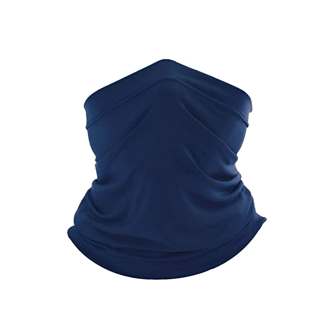 Cache-cou bleu marine en tissu respirant, idéal pour les activités de plein air.