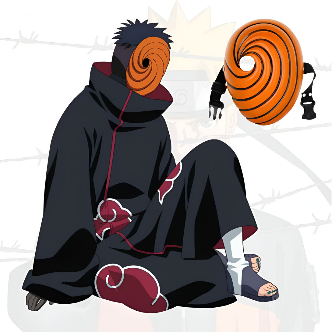 Masque de Pain, personnage de l'anime Naruto, avec son costume rouge et noir et son emblème Akatsuki.
