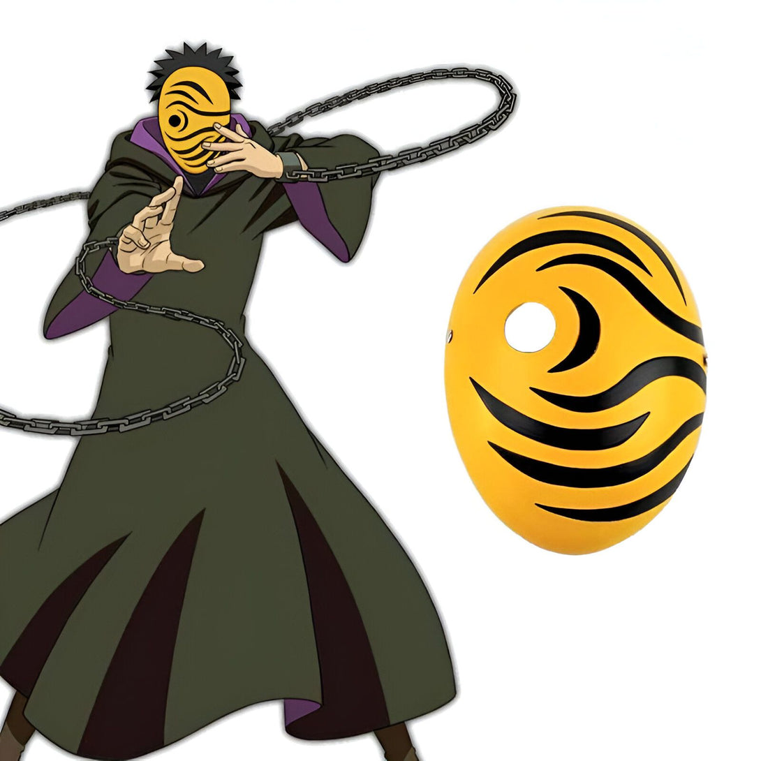 Masque de Pain, un personnage de la série manga et anime Naruto. Le masque est jaune avec des motifs noirs et est porté par Pain. Il est également représenté avec une chaîne.