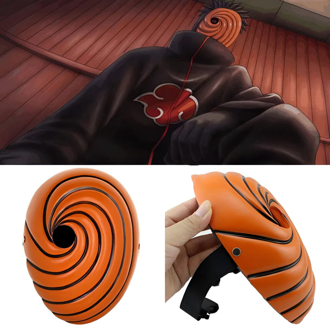 Masque de Pain, un personnage du manga Naruto, avec un motif de Rinnegan orange. Le masque est en plastique et est porté sur la tête. Il est disponible à la vente sur notre site web.