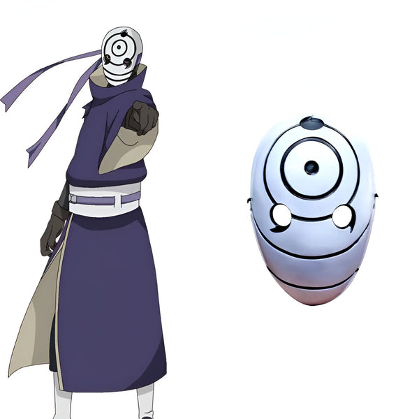 Masque de Pain, personnage de l'anime Naruto, avec un design blanc et noir unique. Le masque représente un œil avec plusieurs cercles concentriques. Trouvez les accessoires parfaits pour votre cosplay Naruto.