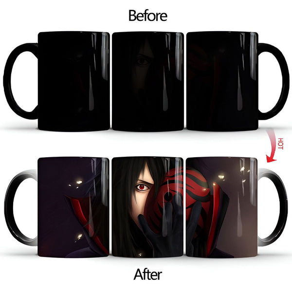 Mug magique Naruto avec Obito Uchiha révélant son Sharingan et son masque lorsque la boisson est chaude. Un cadeau idéal pour les fans de Naruto.