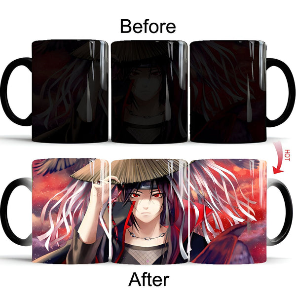 Tasse magique Naruto avec l'image de Pain. La tasse est noire et révèle l'image de Pain lorsqu'elle est remplie d'une boisson chaude.  C'est un excellent cadeau pour les fans de Naruto !