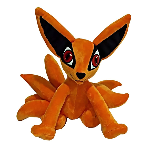 Peluche Kurama, le renard à neuf queues de Naruto, en position assise avec ses neuf queues déployées. Un cadeau idéal pour les fans de Naruto !