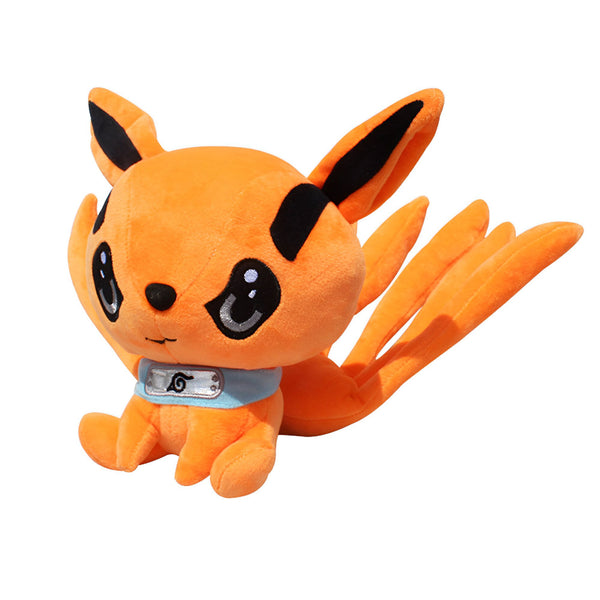 Peluche Kurama à neuf queues de Naruto, avec des détails réalistes et un bandeau portant le symbole du village caché de Konoha. Cette peluche est parfaite pour les fans de Naruto.