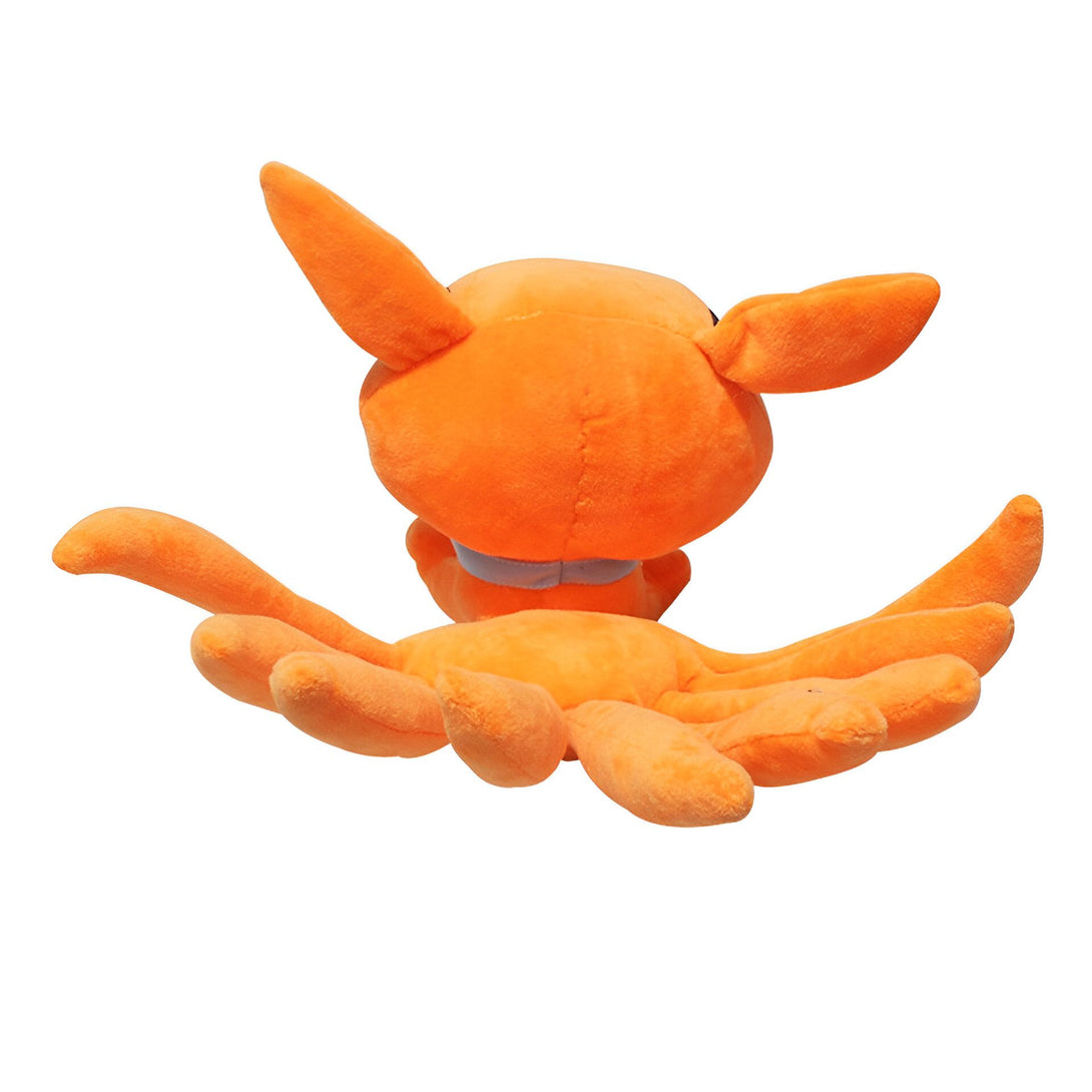 Peluche Kurama, le démon-renard à neuf queues de Naruto, en orange avec des détails bleus, vu de dos.