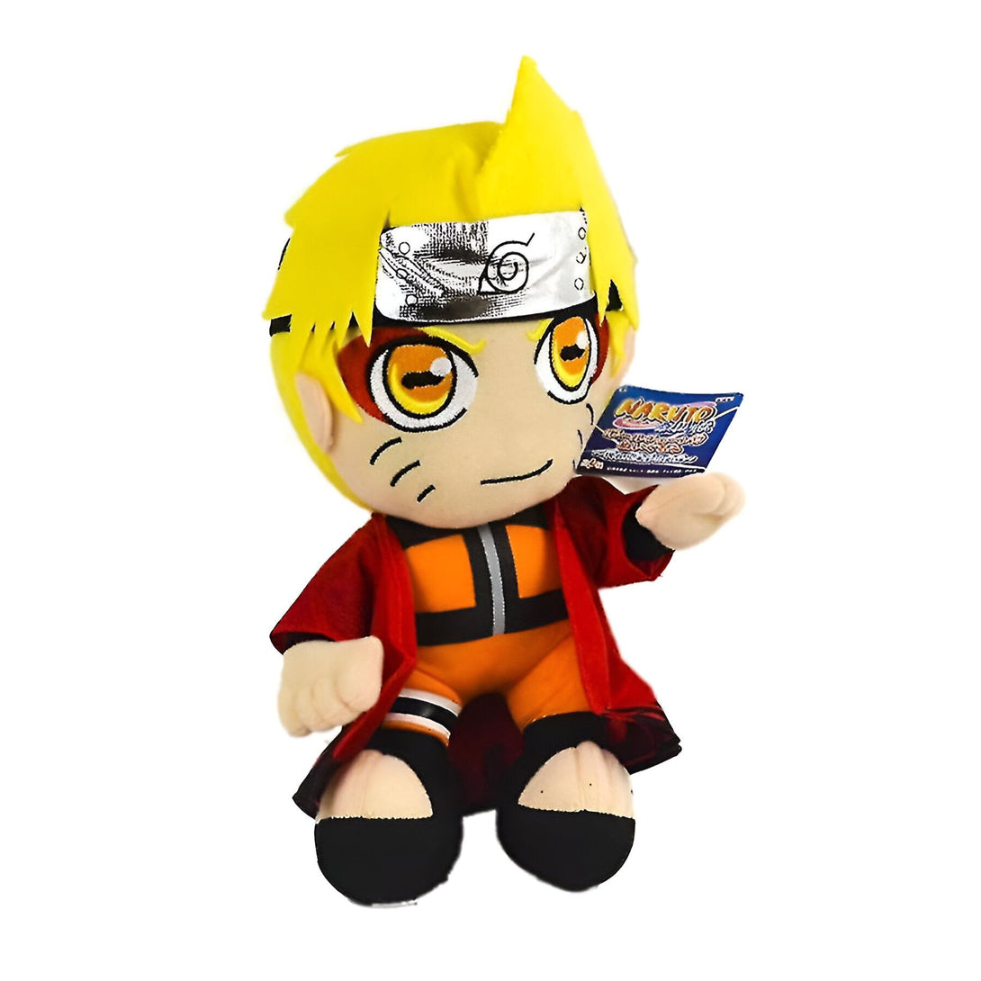 Peluche Naruto Uzumaki, le protagoniste de l'anime Naruto, portant son costume orange et sa veste rouge.