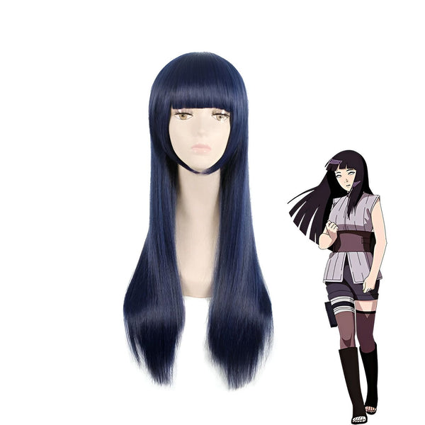 Perruque bleue longue et lisse pour cosplay Hinata Hyuga de l'anime Naruto. Parfait pour les fans de Naruto.