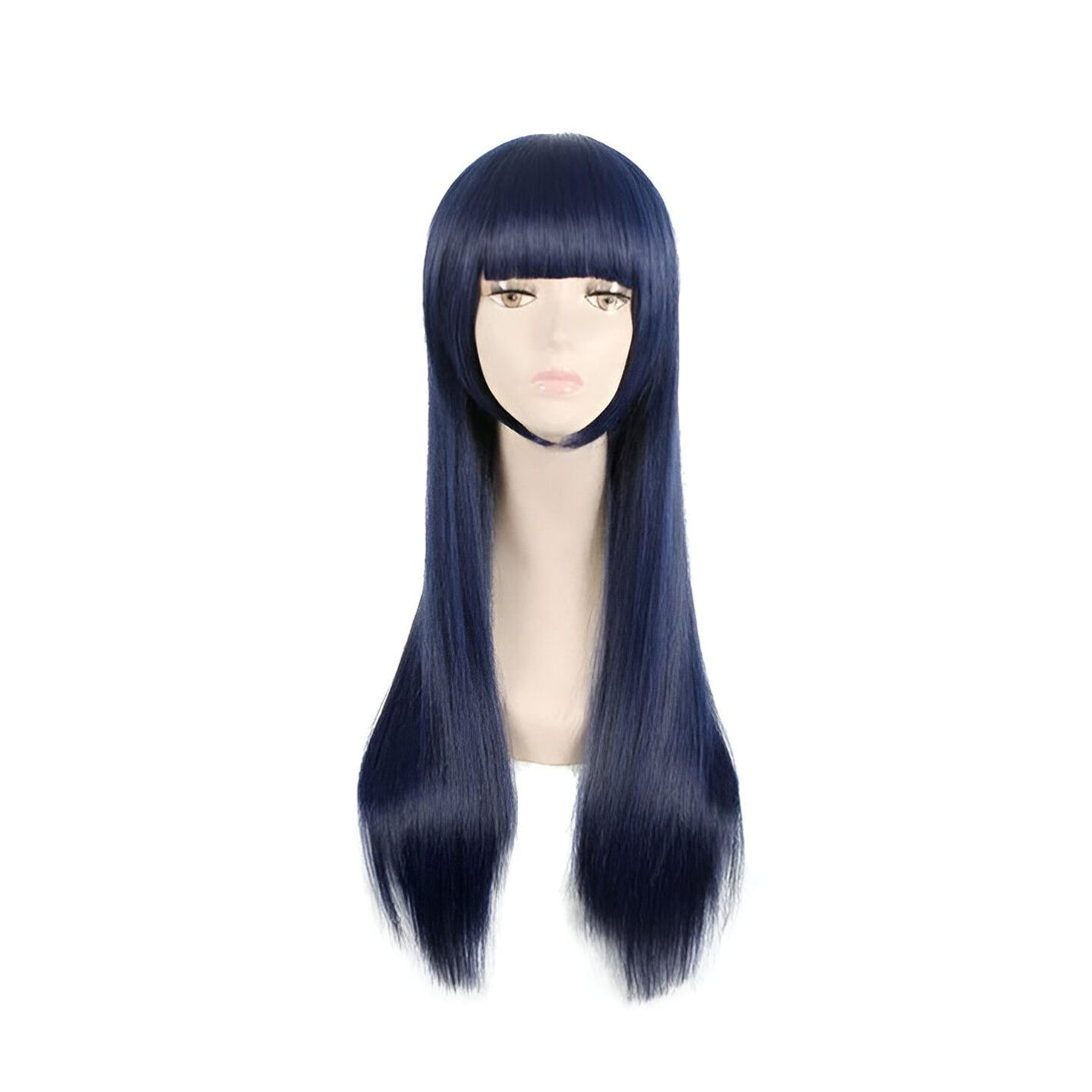 Perruque bleue foncée de style Hinata Hyuga de Naruto avec une frange.