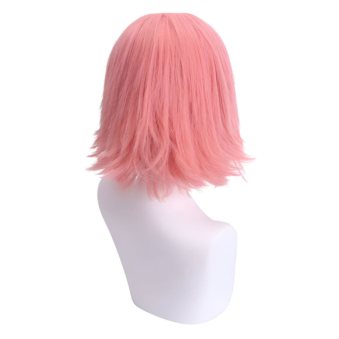 Perruque rose courte et droite, idéale pour un cosplay de Naruto.