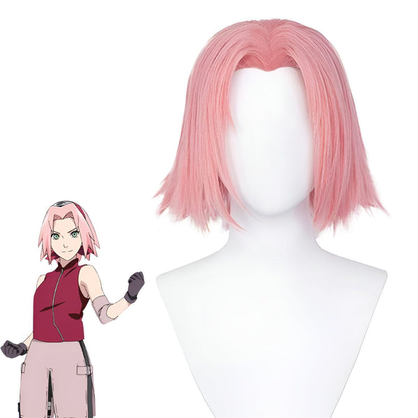 Perruque rose courte de Sakura Haruno, personnage de l'anime Naruto, idéale pour le cosplay.