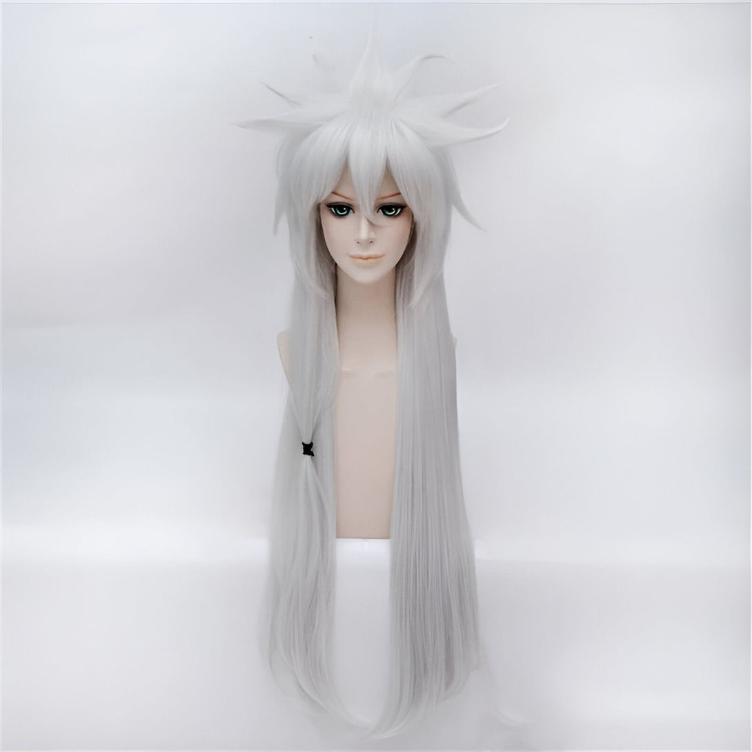 Perruque longue et droite de couleur argentée, idéale pour les cosplay de personnages d'anime comme Naruto.