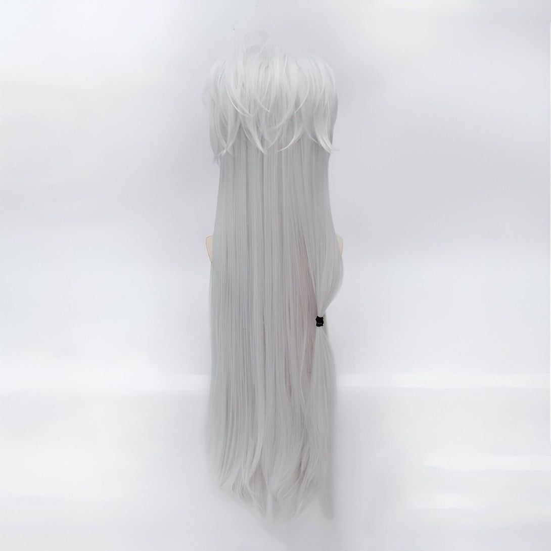 Perruque blanche longue et lisse, idéale pour un cosplay de Naruto.