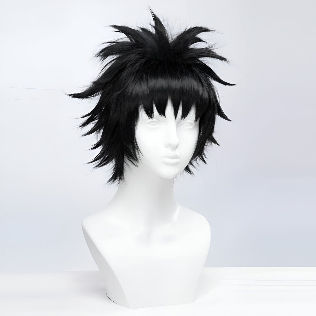 Perruque noire courte et hérissée, parfaite pour les cosplays de Naruto.