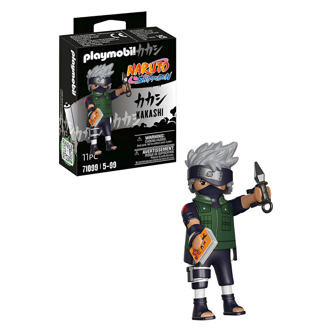 Figur Playmobil Kakashi de Naruto Shippuden. La figurine est représentée en tenue de ninja avec son masque et son livre.