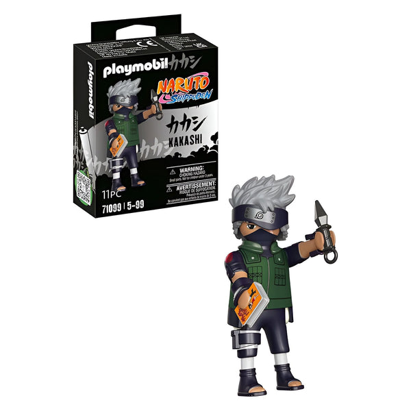 Figur Playmobil Kakashi de Naruto Shippuden. La figurine est représentée en tenue de ninja avec son masque et son livre.