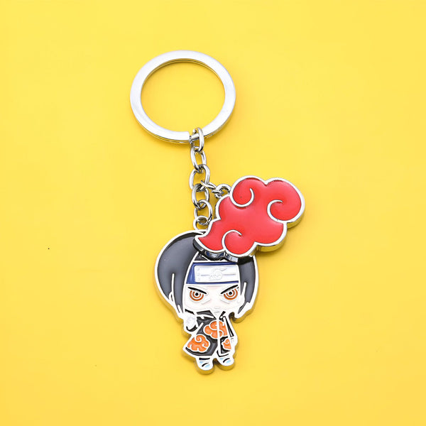 Porte-clés en métal représentant Pain, un personnage de l'anime Naruto, avec un nuage rouge.