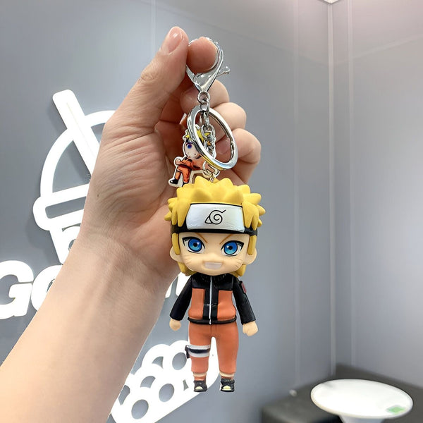 Porte-clés Naruto avec une figurine de Naruto Uzumaki en tenue de ninja.