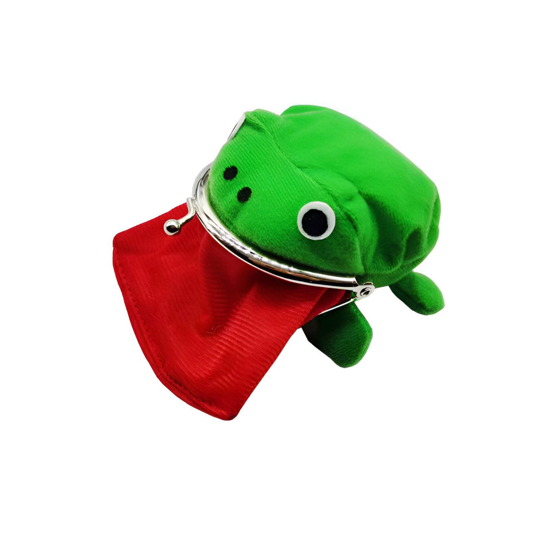 Porte-monnaie en forme de grenouille verte avec un capuchon rouge. Parfait pour les fans de Naruto !