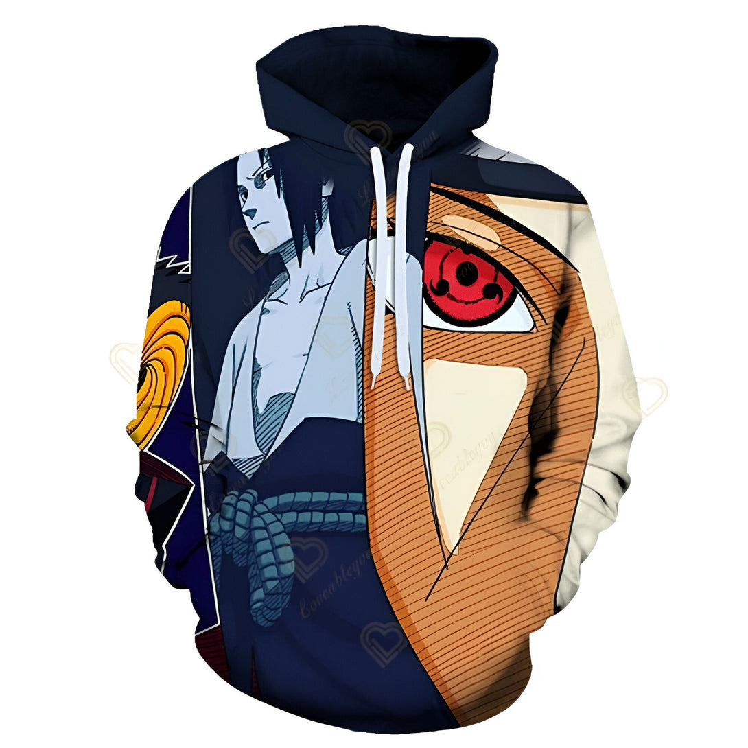 Sweat à capuche Naruto avec imprimé Obito et Kakashi, parfait pour les fans de l'anime.