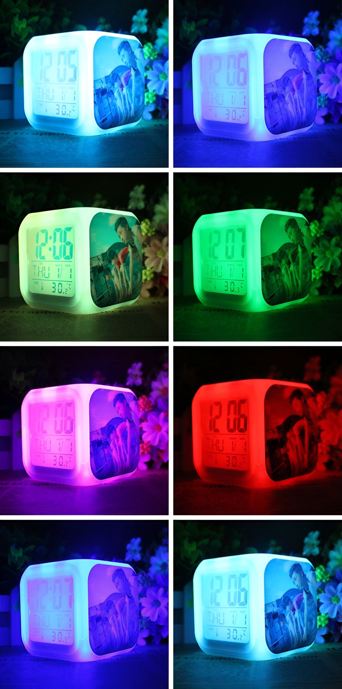 Réveil LED avec l'image de Naruto, disponible en plusieurs couleurs.