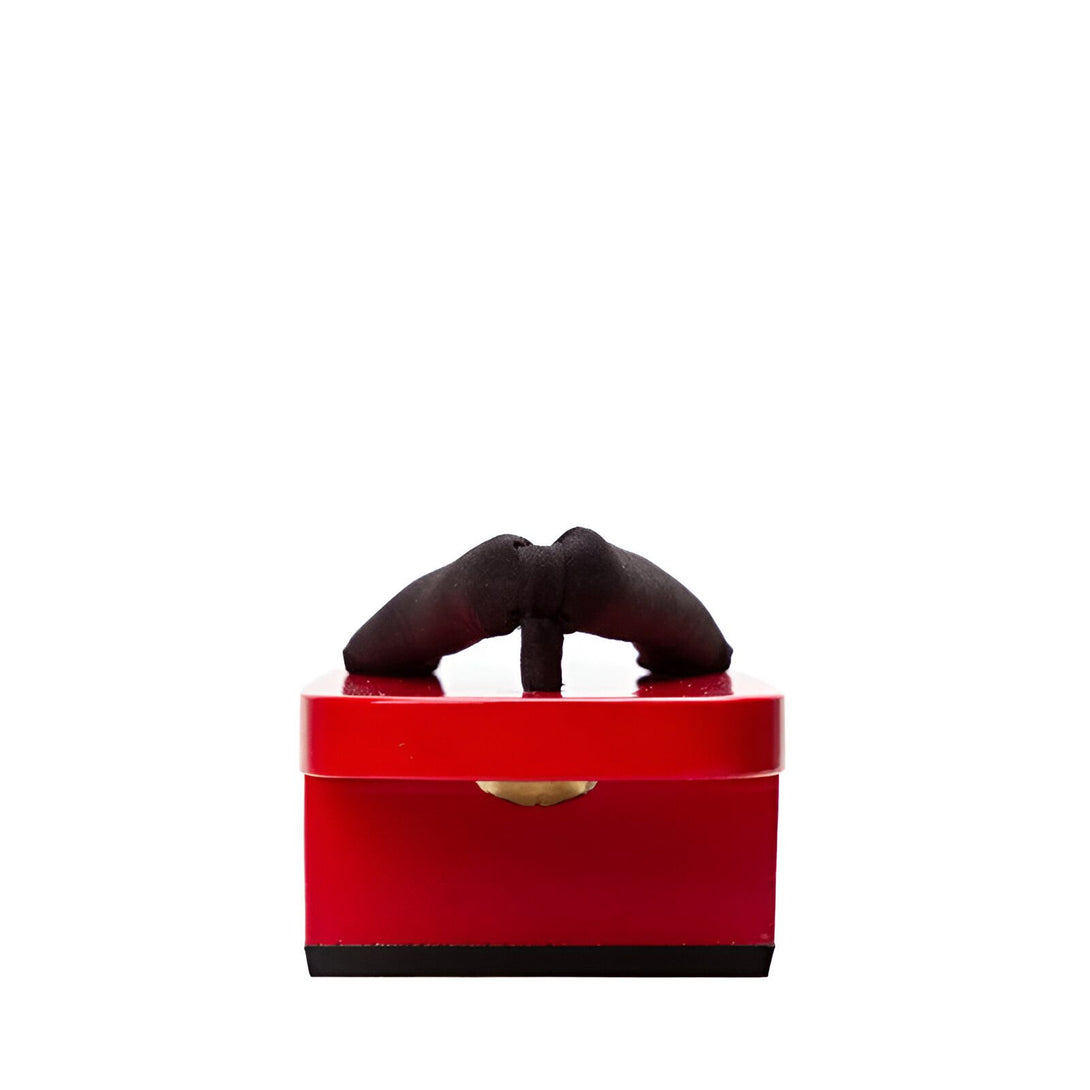 Sandales japonaises traditionnelles en bois rouge avec une sangle noire.
