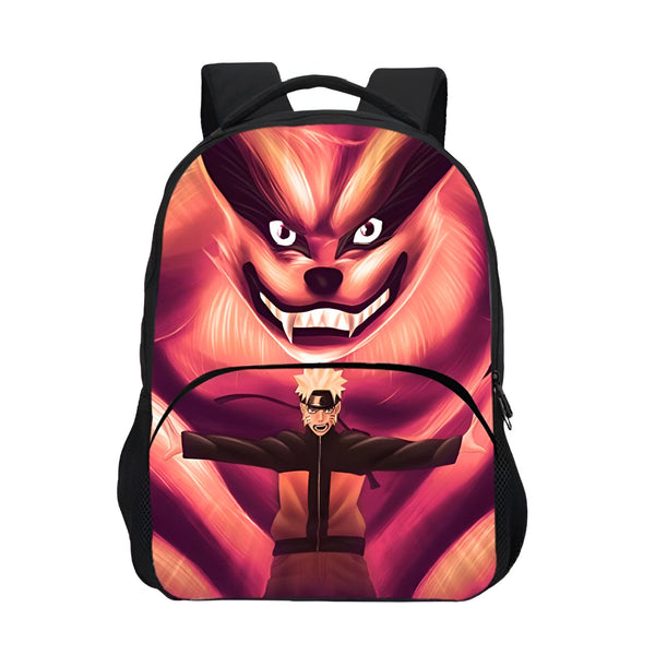 Sac à dos Naruto avec l'image de Kurama, le démon renard à neuf queues, et Naruto Uzumaki.