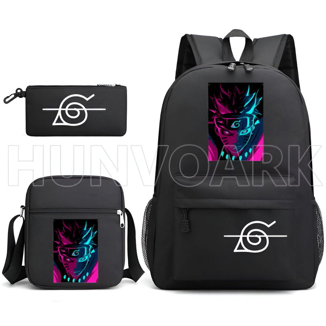 Ensemble de sacs à dos et trousse de la série Naruto avec le personnage de Kakashi Hatake. Le motif est inspiré de l'univers manga et anime, avec des couleurs vives et des détails précis. Les sacs sont parfaits pour les fans de la série et sont un excellent cadeau pour tous les âges.