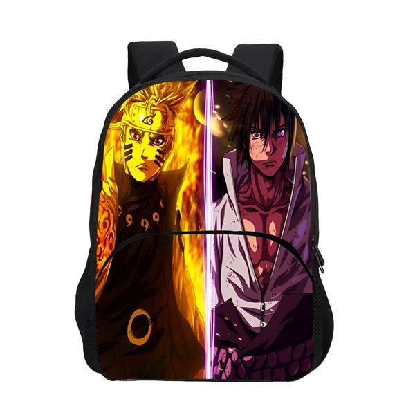 Sac à dos Naruto avec un design de Naruto Uzumaki et Sasuke Uchiha en mode Sage des Six Chemins et Rinnegan.