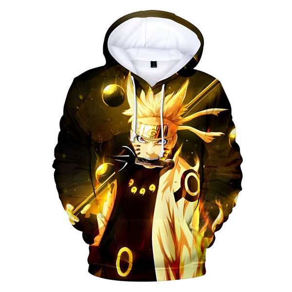Sweat à capuche Naruto avec un design imprimé du personnage principal, Naruto Uzumaki, dans sa forme de chakra Kurama à neuf queues.